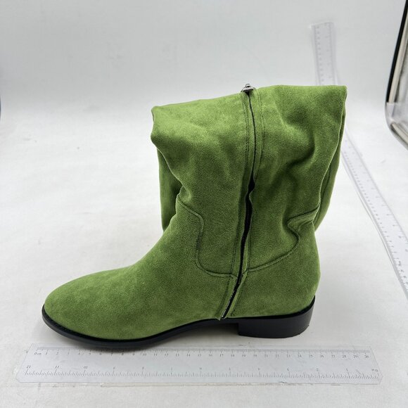 Green Almond Toe Knee High Boots with Partial Zipper Stretchy Dressy Long Boot - Picture 2 of 7